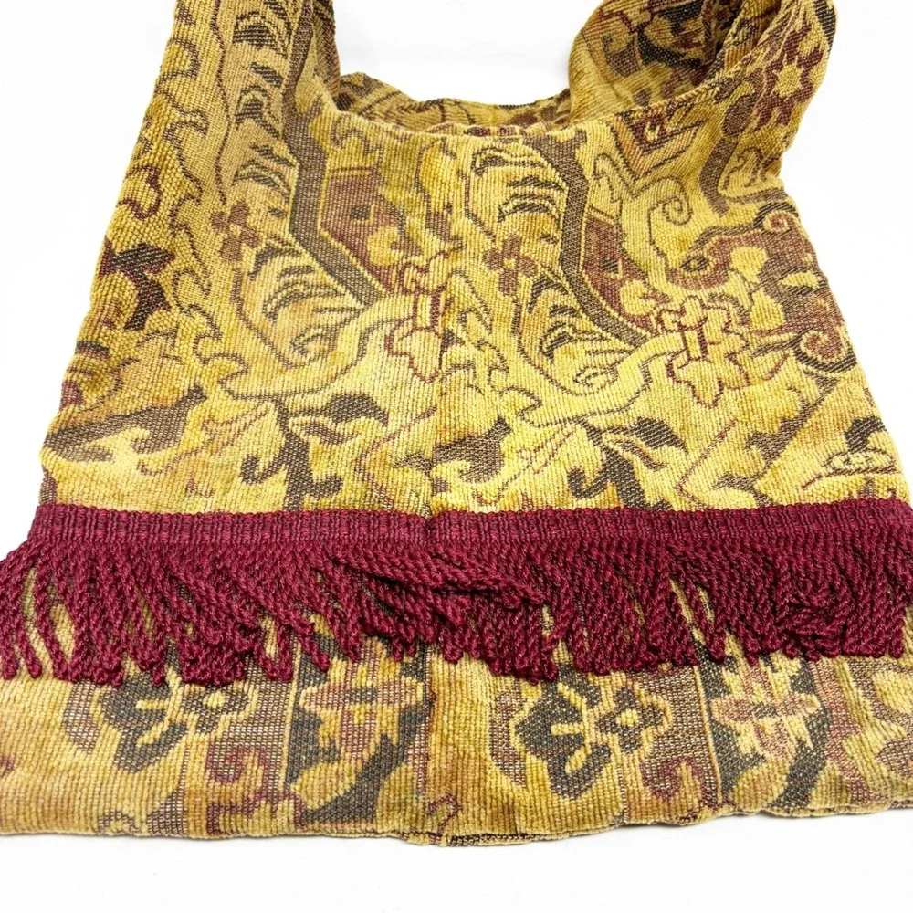 Handmade Bohemian Tapestry Shoulder Bag Red Fringe Tassel Boho Festival - Picture 7 of 11